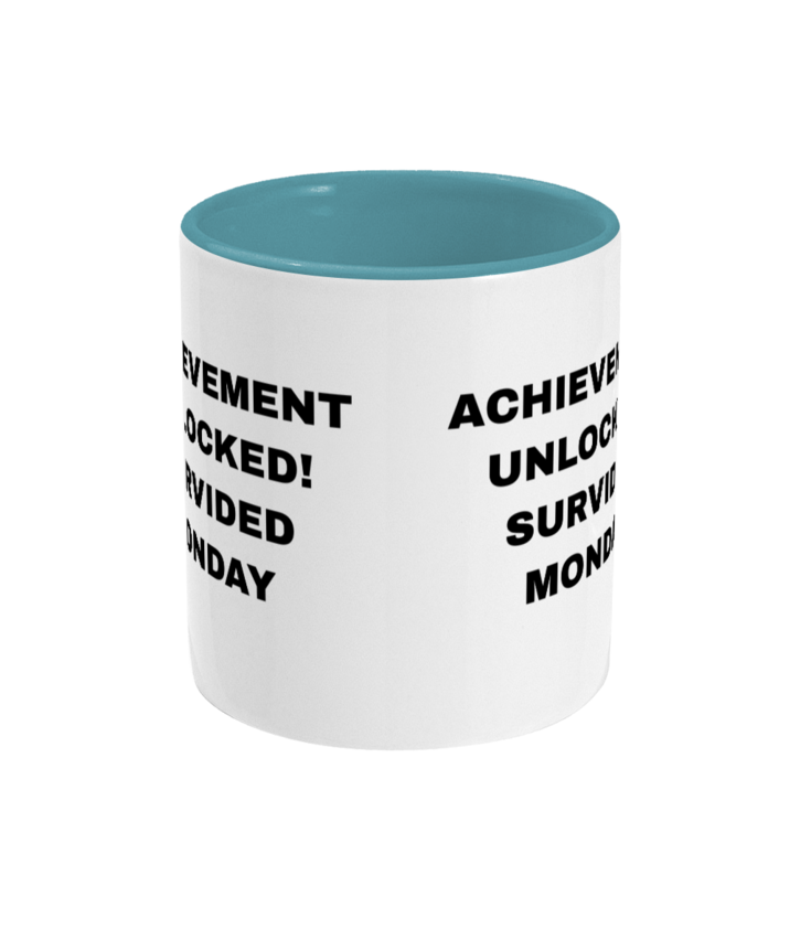 Gamers Two Toned Gift Mug 11oz (15 Colours) - Achievement Unlocked: Survived Monday - Birthday, Christmas, Xmas, Present