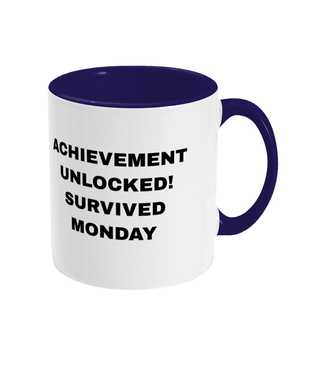 Gamers Two Toned Gift Mug 11oz (15 Colours) - Achievement Unlocked Survived Monday