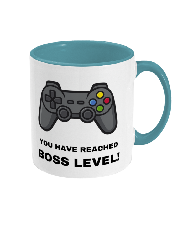 Gamers Two Toned Gift Mug 11oz (15 Colours) - Boss Level - Present, Birthday